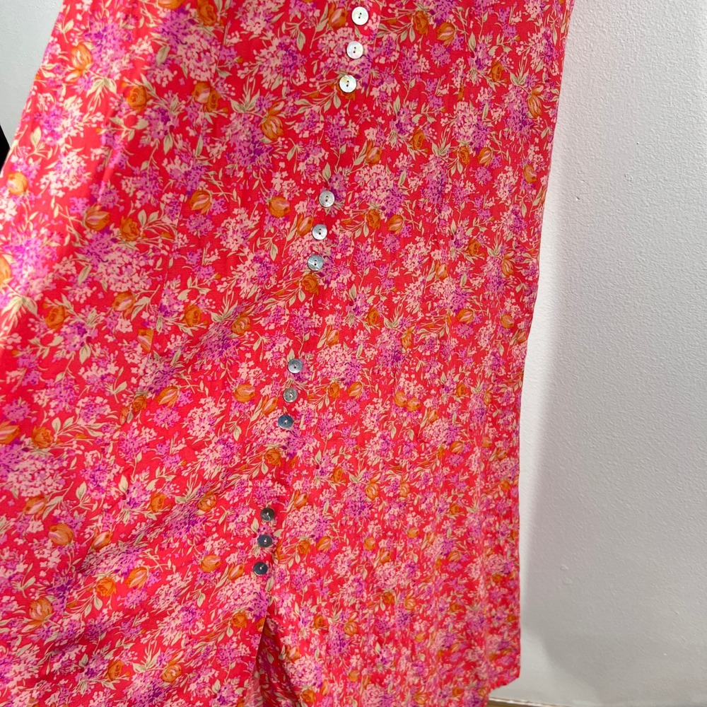 Vtg. Dressbarn Floral Print Button Front Midi Dress Women‎ 10 Pink Short Sleeve - Picture 8 of 10